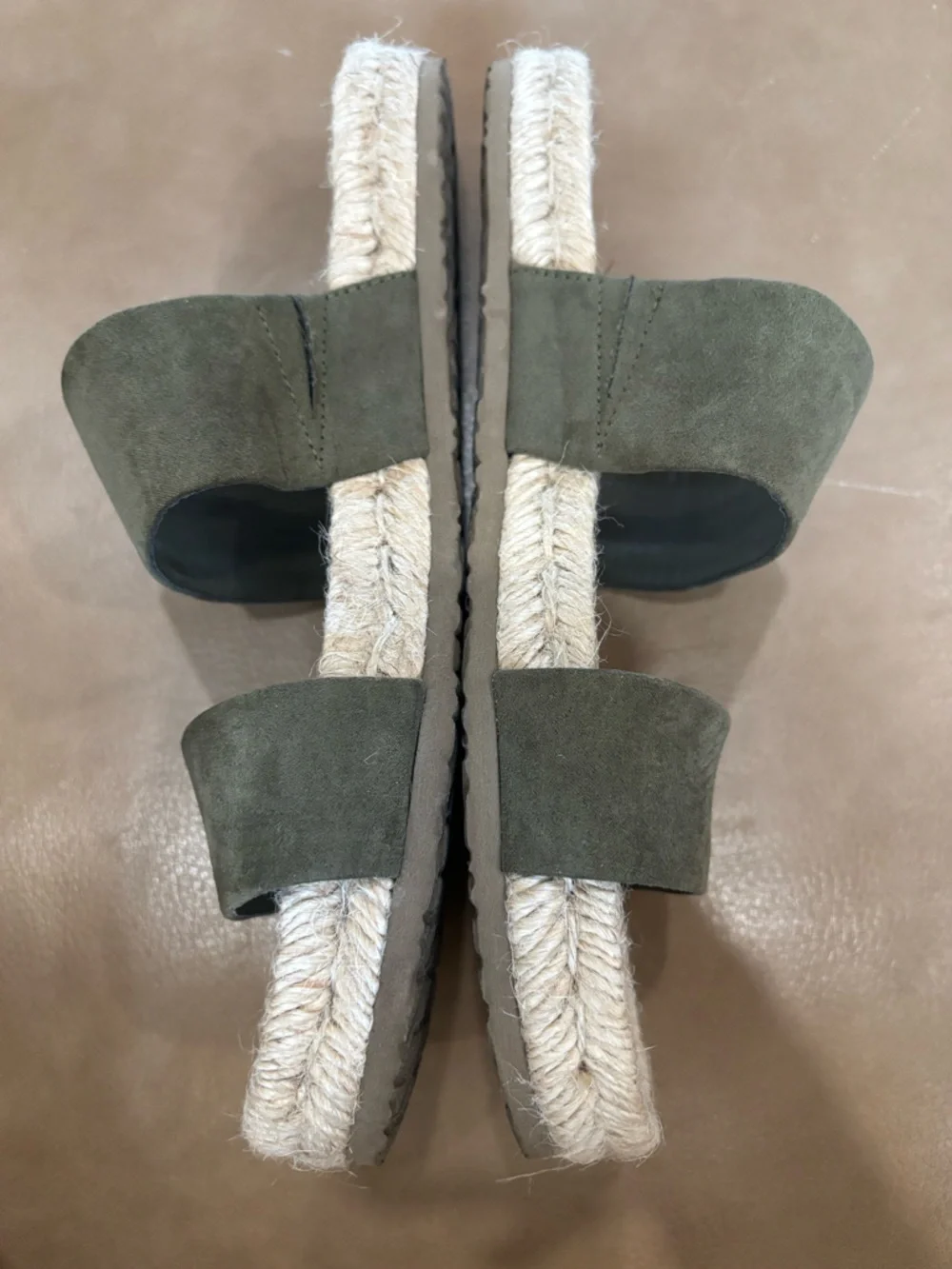 Haute Hippie boho Olive Suede Double-Strap Espadrille Slides size 9